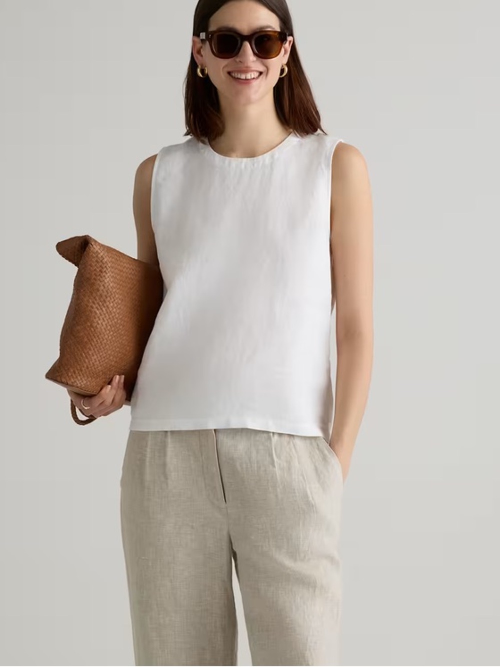 Quince white linen sleeveless tank L